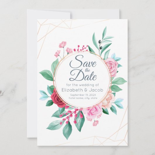 Modern Floral Wedding Roses & Eucalyptus Kaart (Voorkant)