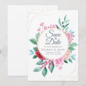 Modern Floral Wedding Roses & Eucalyptus Kaart (Voorkant / Achterkant)