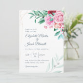 Modern Floral Wedding Roses & Eucalyptus Kaart (Staand voorkant)