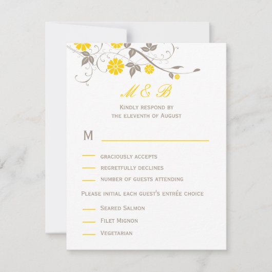 Modern Floral Wedding RSVP Card - Mustard (Voorkant)