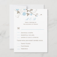 Modern Floral Wedding RSVP-kaart - Aqua Blue