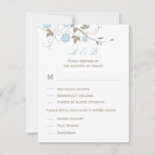 Modern Floral Wedding RSVP-kaart - Aqua Blue RSVP Kaartje