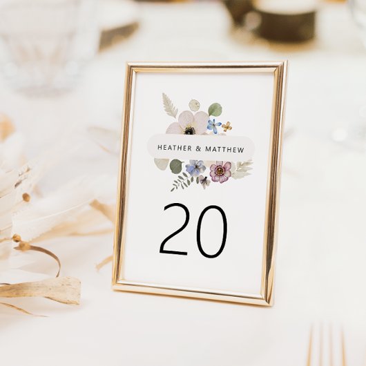 Modern Floral Wedding Table Number