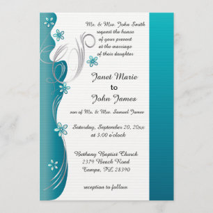 Modern Floral Wedding   Turquoise en Silver Kaart
