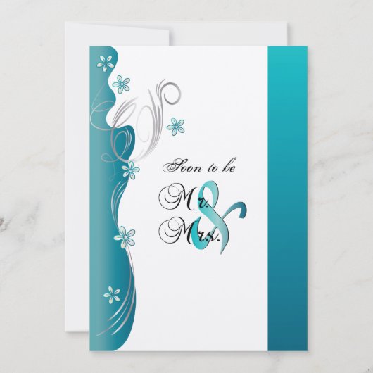 Modern Floral Wedding | Turquoise en Silver Kaart (Achterkant)