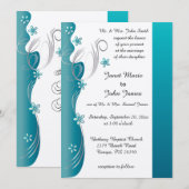 Modern Floral Wedding | Turquoise en Silver Kaart (Voorkant / Achterkant)