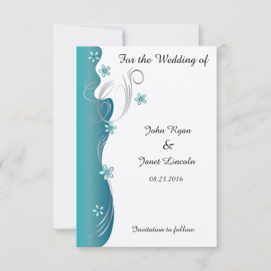 Modern Floral Wedding | Turquoise en Silver Save The Date (Voorkant)