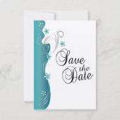 Modern Floral Wedding | Turquoise en Silver Save The Date (Achterkant)