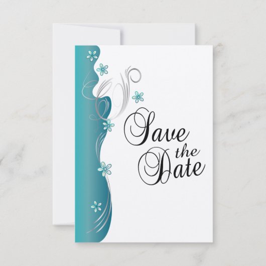 Modern Floral Wedding | Turquoise en Silver Save The Date (Achterkant)