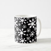 Modern Floral White Black Flower Pattern Koffiemok (Voorkant rechts)