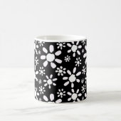 Modern Floral White Black Flower Pattern Koffiemok (Center)