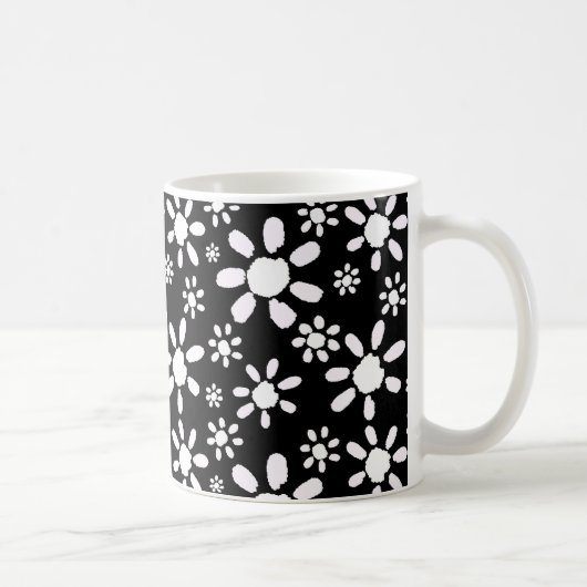 Modern Floral White Black Flower Pattern Koffiemok (Rechts)