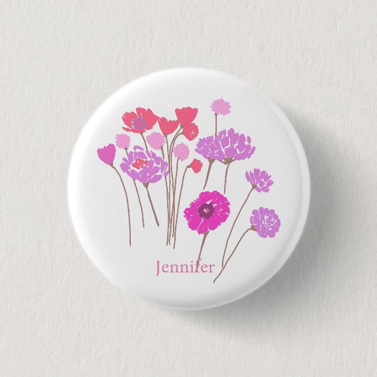 Modern Floral White Ronde Button 3,2 Cm (Voorkant)
