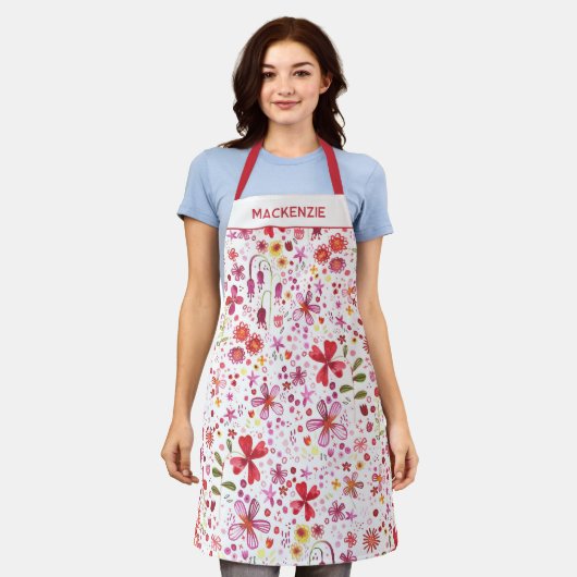 Modern Floral Wildflower gepersonaliseerde naam Schort (Gedragen)