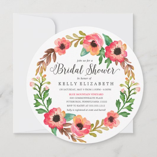 MODERN FLORAL WREATH bridale doucheuitnodiging Kaart (Voorkant)