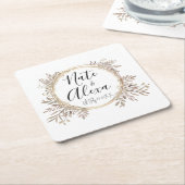 Modern Floral Wreath Bruiloft Gepersonaliseerd Kartonnen Onderzetters (Schuin)