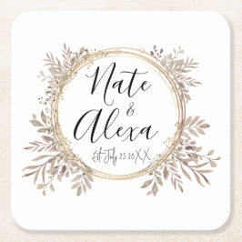 Modern Floral Wreath Bruiloft Gepersonaliseerd Kartonnen Onderzetters