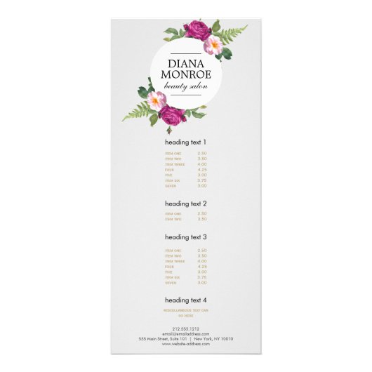 Modern Floral Wreath Grey Salon Rack Kaart (Voorkant)