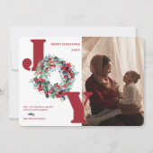 Modern floral wreath photo Christmas Joy red Feestdagenkaart (Voorkant)