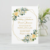 Modern Floral Yellow Gold Geometric Wedding Kaart (Staand voorkant)