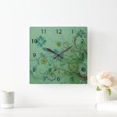 Modern Floral Zee Green Vierkante Klok (Huis)