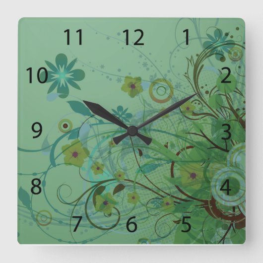 Modern Floral Zee Green Vierkante Klok (Voorkant)