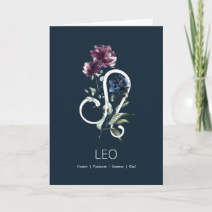 Modern Floral Zodiac Star Sign Leo Birthday Card Kaart