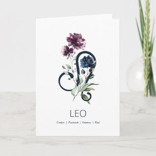 Modern Floral Zodiac Star Sign Leo Birthday Card Kaart