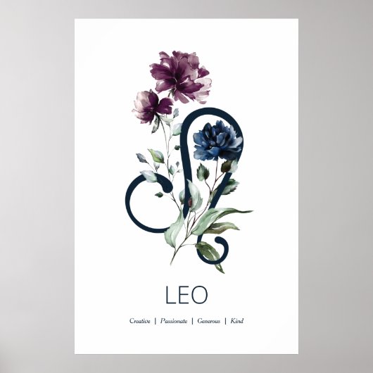 Modern Floral Zodiac Star Sign Leo Poster (Voorkant)