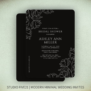 Modern Floral Zwart Onyx Bruiloft Vrijgezellenfees Kaart