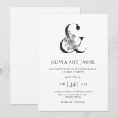 Modern Floral | Zwart-wit ampersand bruiloft Kaart (Voorkant / Achterkant)