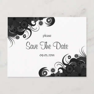 Modern Floral Zwart-wit Gothic Save The Date Aankondigingskaart
