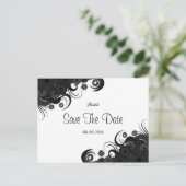 Modern Floral Zwart-wit Gothic Save The Date Aankondigingskaart (Staand voorkant)