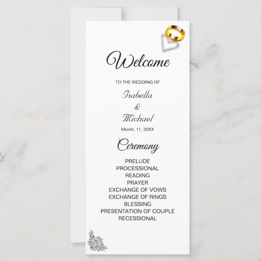 Modern Floral Zwart & Wit Huwelijksprogramma (Voorkant)