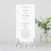 Modern Floral Zwart-Wit Huwelijksprogramma (Staand voorkant)