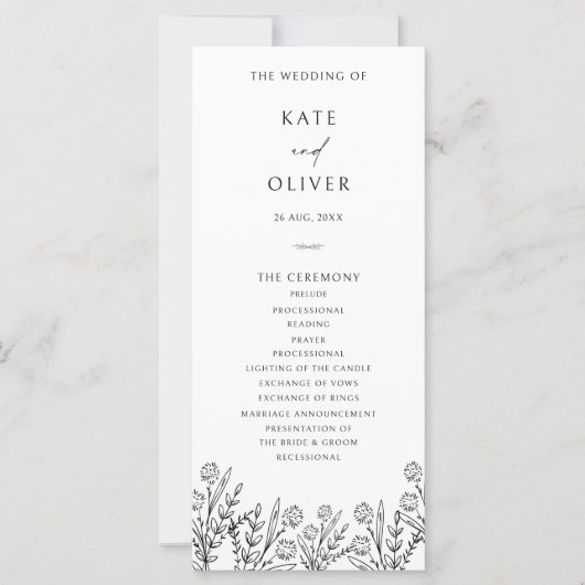 Modern Floral Zwart-Wit Huwelijksprogramma (Voorkant)