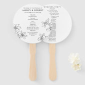 Modern Floral Zwart-Wit Huwelijksprogramma Handwaaier (Voorkant en achterkant)