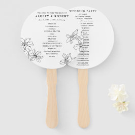 Modern Floral Zwart-Wit Huwelijksprogramma Handwaaier
