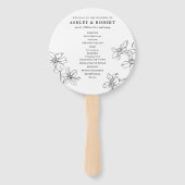 Modern Floral Zwart-Wit Huwelijksprogramma Handwaaier (Voorkant)