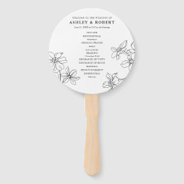 Modern Floral Zwart-Wit Huwelijksprogramma Handwaaier