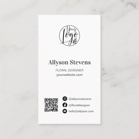 Modern florale designer plant white logo qr code visitekaartje (Achterkant)