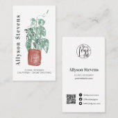 Modern florale designer plant white logo qr code visitekaartje (Voorkant / Achterkant)