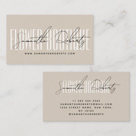 Modern florist flower boutique beige visitekaartje (Voorkant / Achterkant)