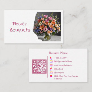 Modern Florist Flower Shop Bouquet QR Code Photo Visitekaartje