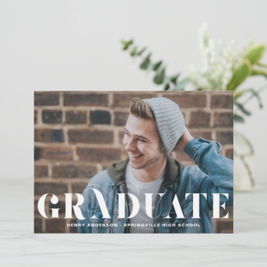 Modern Flourish Typography Photo Afstuderen Kaart (Staand voorkant)