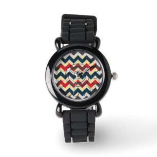 Modern Flower Chevron Zigzap Pattern 2 Horloge