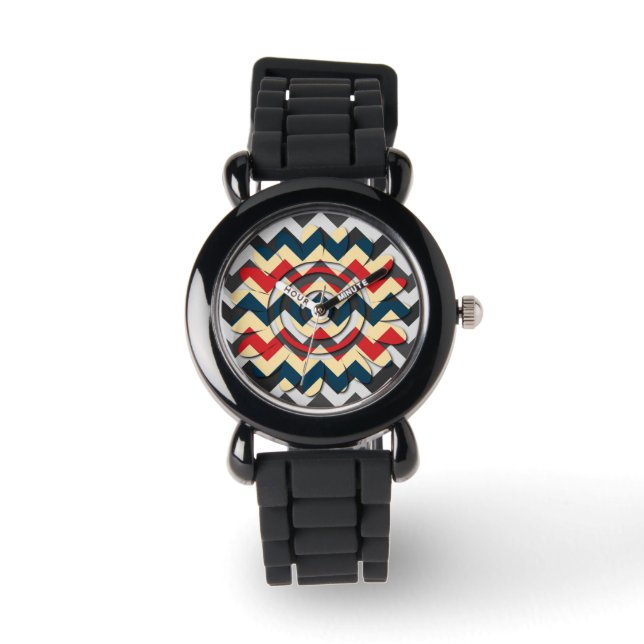 Modern Flower Chevron Zigzap Pattern 2 Horloge (Voorkant)