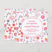 Modern Flower Garden Boho Pink Wedding Invitation Kaart (Voorkant / Achterkant)