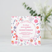 Modern Flower Garden Boho Pink Wedding Invitation Kaart (Staand voorkant)