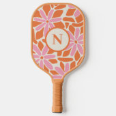 Modern Flower Pink & Sinaasappel Monogram Pickleball Paddle (Achterkant)